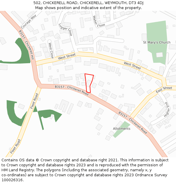 502, CHICKERELL ROAD, CHICKERELL, WEYMOUTH, DT3 4DJ: Location map and indicative extent of plot