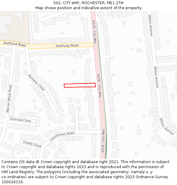 502, CITY WAY, ROCHESTER, ME1 2TW: Location map and indicative extent of plot
