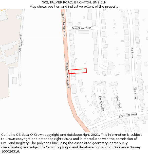 502, FALMER ROAD, BRIGHTON, BN2 6LH: Location map and indicative extent of plot