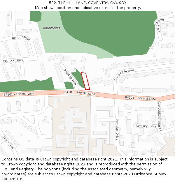 502, TILE HILL LANE, COVENTRY, CV4 9DY: Location map and indicative extent of plot