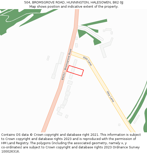 504, BROMSGROVE ROAD, HUNNINGTON, HALESOWEN, B62 0JJ: Location map and indicative extent of plot