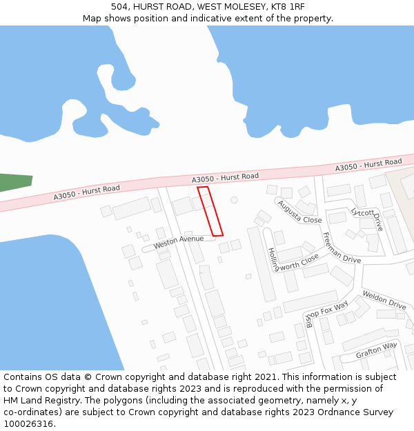 504, HURST ROAD, WEST MOLESEY, KT8 1RF: Location map and indicative extent of plot