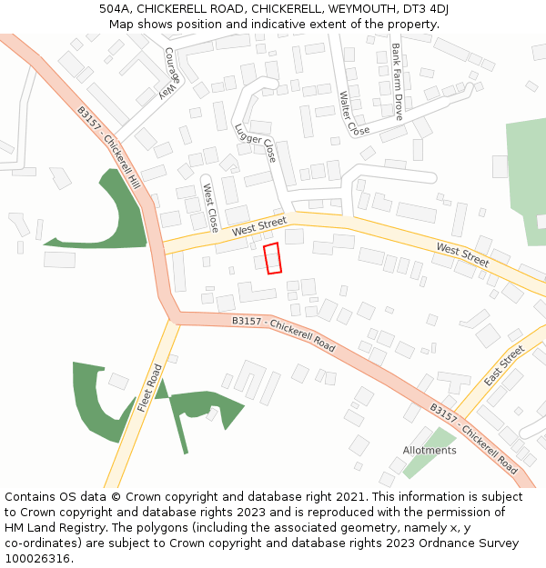 504A, CHICKERELL ROAD, CHICKERELL, WEYMOUTH, DT3 4DJ: Location map and indicative extent of plot