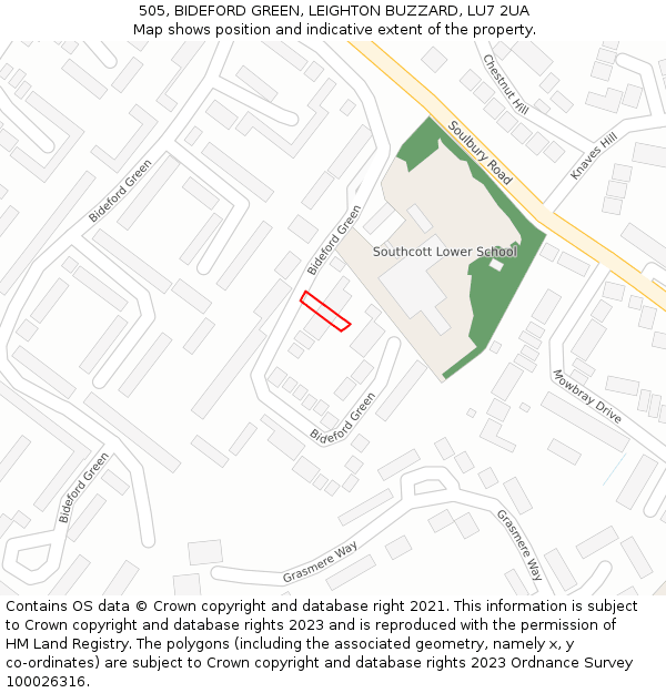 505, BIDEFORD GREEN, LEIGHTON BUZZARD, LU7 2UA: Location map and indicative extent of plot