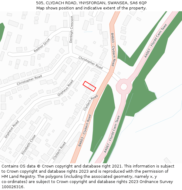 505, CLYDACH ROAD, YNYSFORGAN, SWANSEA, SA6 6QP: Location map and indicative extent of plot