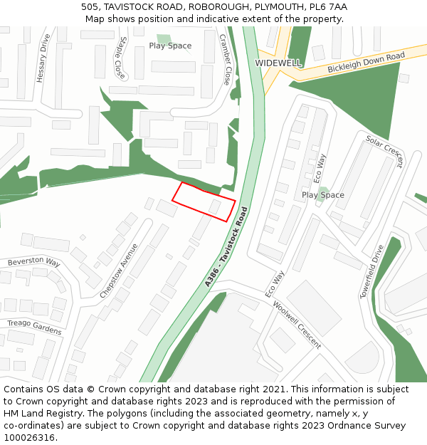 505, TAVISTOCK ROAD, ROBOROUGH, PLYMOUTH, PL6 7AA: Location map and indicative extent of plot