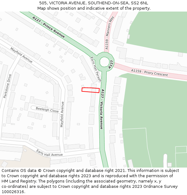 505, VICTORIA AVENUE, SOUTHEND-ON-SEA, SS2 6NL: Location map and indicative extent of plot