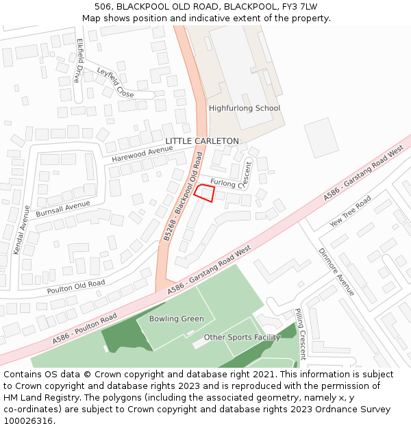 506, BLACKPOOL OLD ROAD, BLACKPOOL, FY3 7LW: Location map and indicative extent of plot