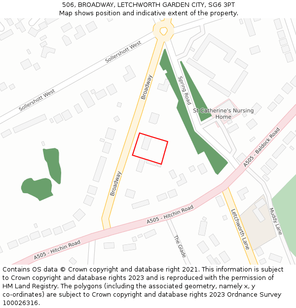 506, BROADWAY, LETCHWORTH GARDEN CITY, SG6 3PT: Location map and indicative extent of plot