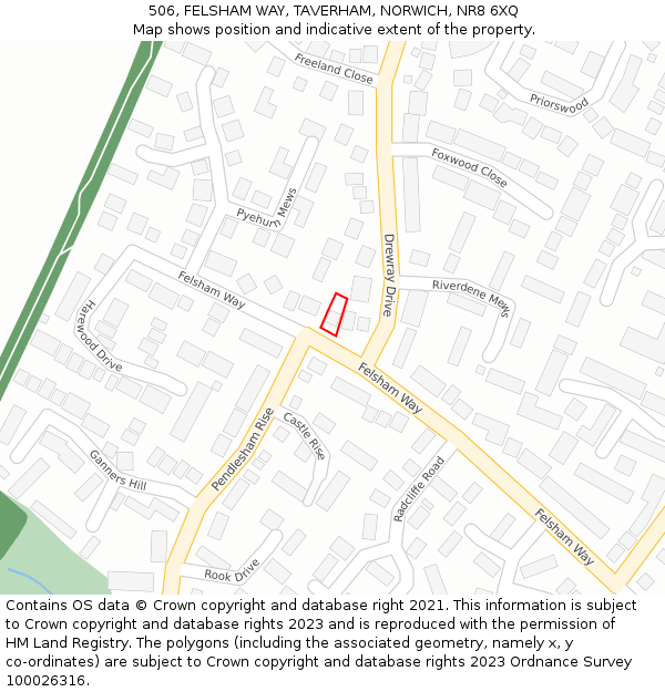 506, FELSHAM WAY, TAVERHAM, NORWICH, NR8 6XQ: Location map and indicative extent of plot