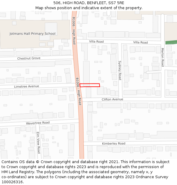 506, HIGH ROAD, BENFLEET, SS7 5RE: Location map and indicative extent of plot