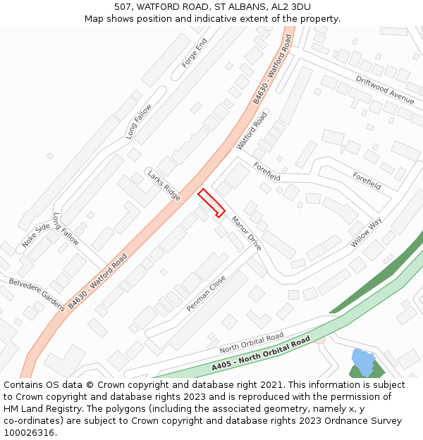 507, WATFORD ROAD, ST ALBANS, AL2 3DU: Location map and indicative extent of plot