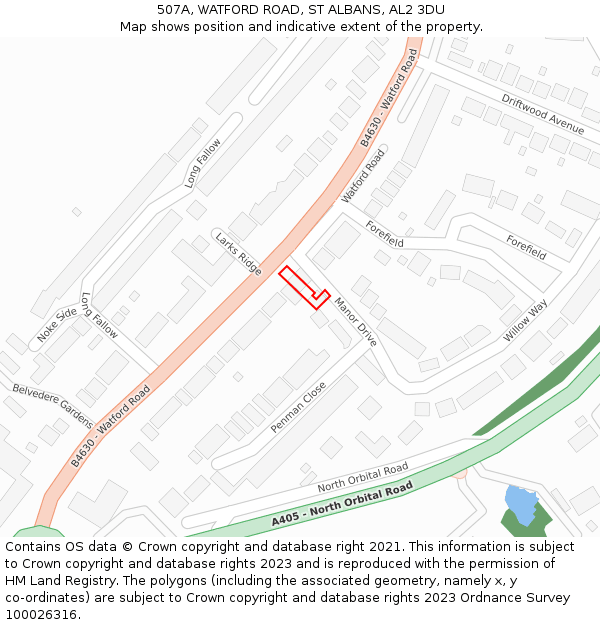 507A, WATFORD ROAD, ST ALBANS, AL2 3DU: Location map and indicative extent of plot