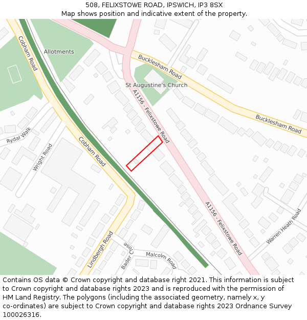 508, FELIXSTOWE ROAD, IPSWICH, IP3 8SX: Location map and indicative extent of plot
