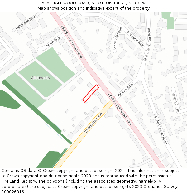 508, LIGHTWOOD ROAD, STOKE-ON-TRENT, ST3 7EW: Location map and indicative extent of plot