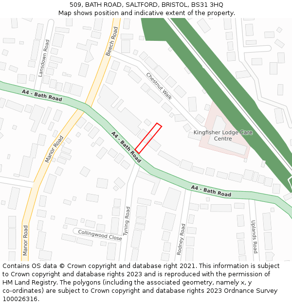 509, BATH ROAD, SALTFORD, BRISTOL, BS31 3HQ: Location map and indicative extent of plot