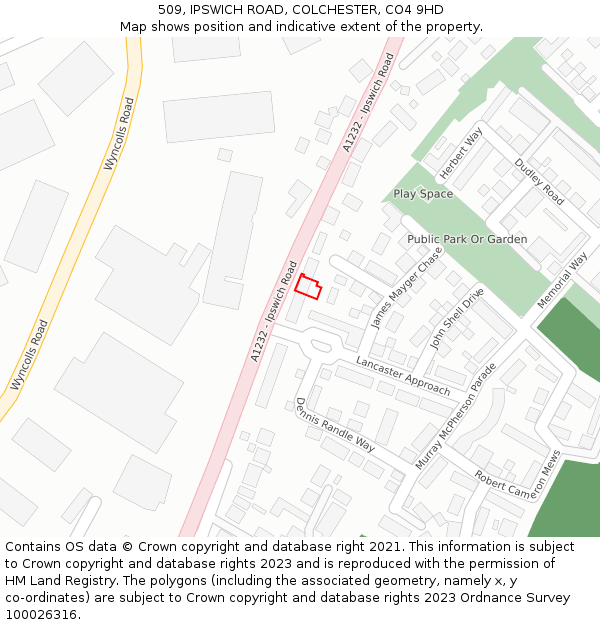 509, IPSWICH ROAD, COLCHESTER, CO4 9HD: Location map and indicative extent of plot