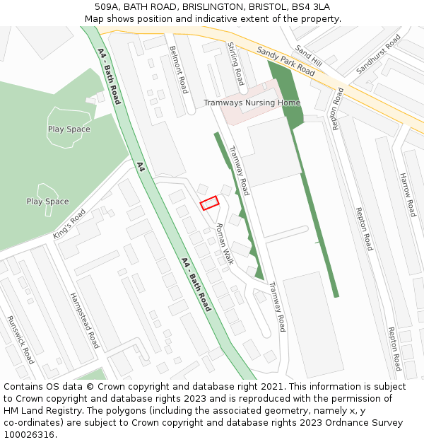 509A, BATH ROAD, BRISLINGTON, BRISTOL, BS4 3LA: Location map and indicative extent of plot