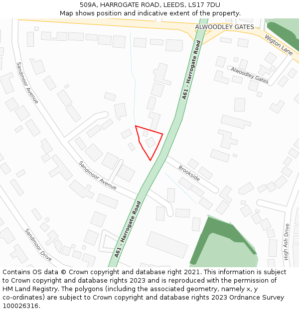 509A, HARROGATE ROAD, LEEDS, LS17 7DU: Location map and indicative extent of plot