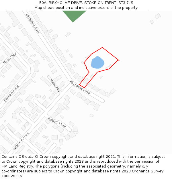 50A, BIRKHOLME DRIVE, STOKE-ON-TRENT, ST3 7LS: Location map and indicative extent of plot