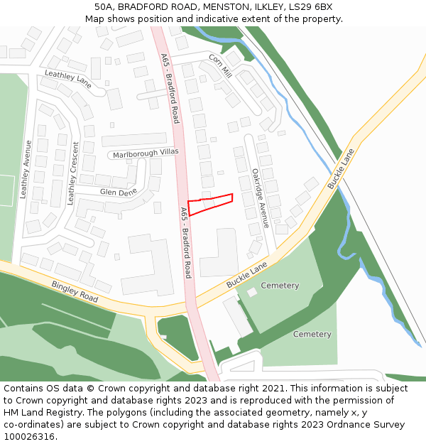 50A, BRADFORD ROAD, MENSTON, ILKLEY, LS29 6BX: Location map and indicative extent of plot