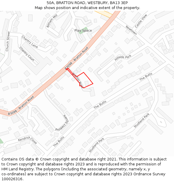 50A, BRATTON ROAD, WESTBURY, BA13 3EP: Location map and indicative extent of plot