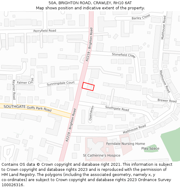 50A, BRIGHTON ROAD, CRAWLEY, RH10 6AT: Location map and indicative extent of plot