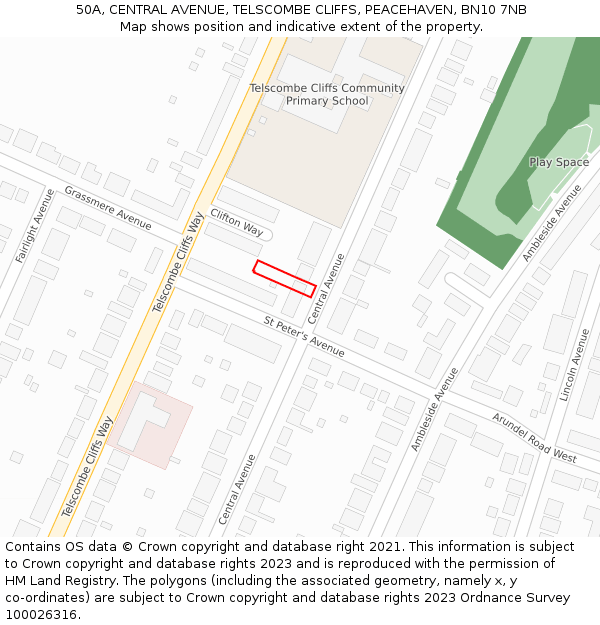 50A, CENTRAL AVENUE, TELSCOMBE CLIFFS, PEACEHAVEN, BN10 7NB: Location map and indicative extent of plot