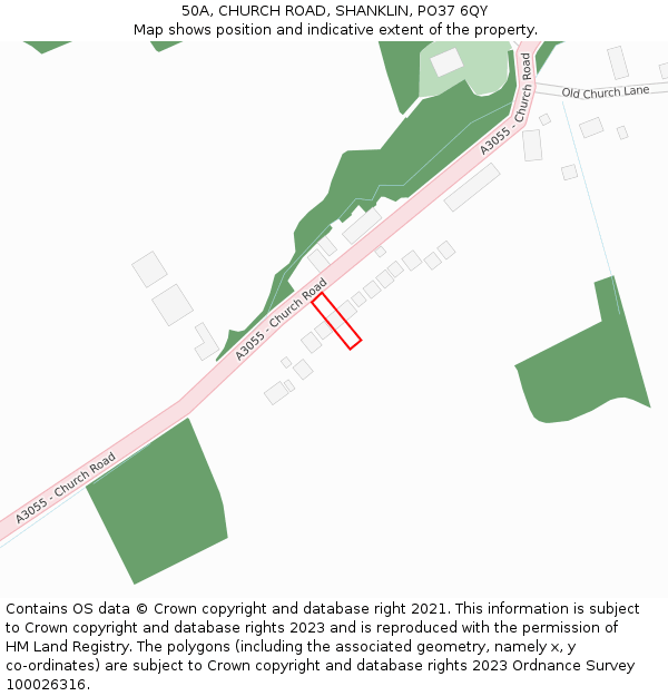 50A, CHURCH ROAD, SHANKLIN, PO37 6QY: Location map and indicative extent of plot
