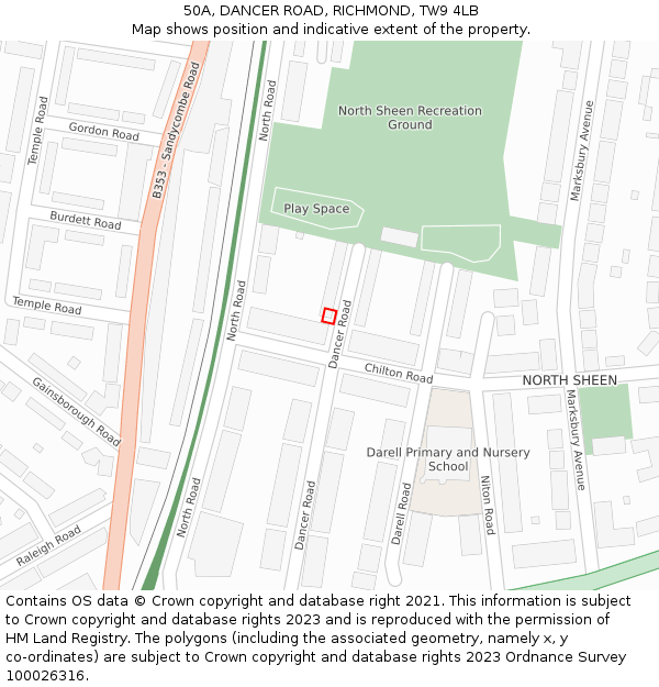 50A, DANCER ROAD, RICHMOND, TW9 4LB: Location map and indicative extent of plot