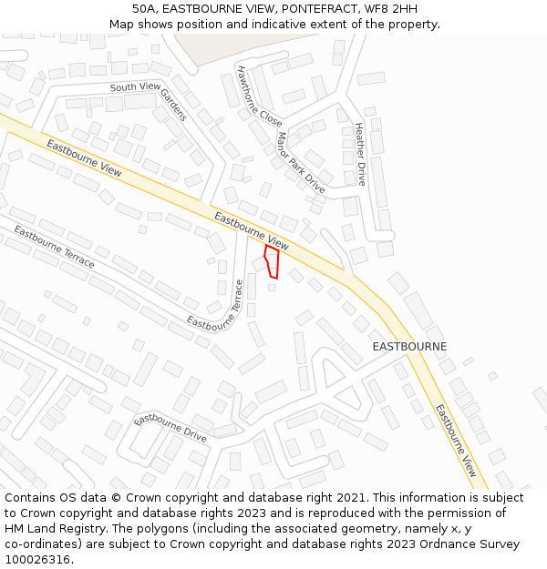 50A, EASTBOURNE VIEW, PONTEFRACT, WF8 2HH: Location map and indicative extent of plot
