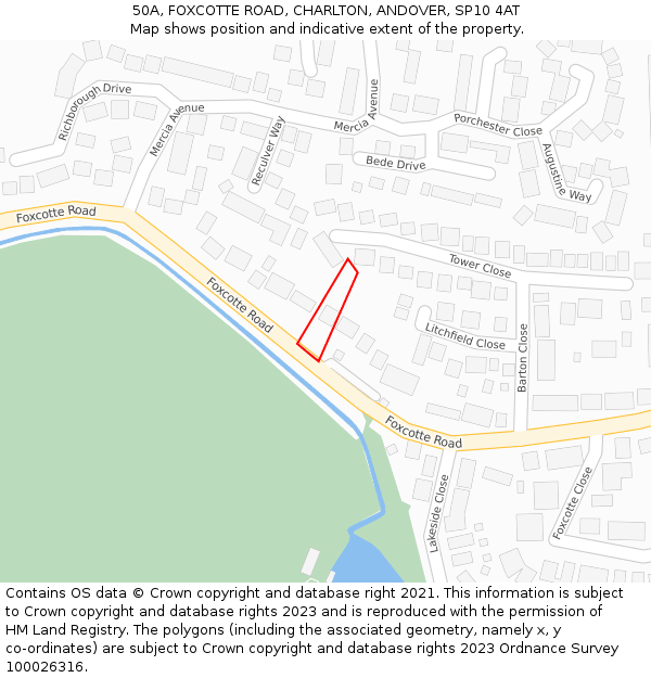 50A, FOXCOTTE ROAD, CHARLTON, ANDOVER, SP10 4AT: Location map and indicative extent of plot