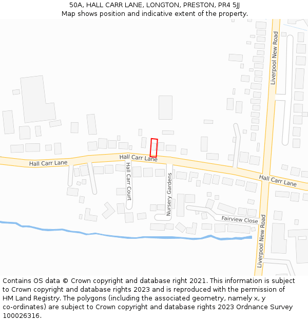 50A, HALL CARR LANE, LONGTON, PRESTON, PR4 5JJ: Location map and indicative extent of plot