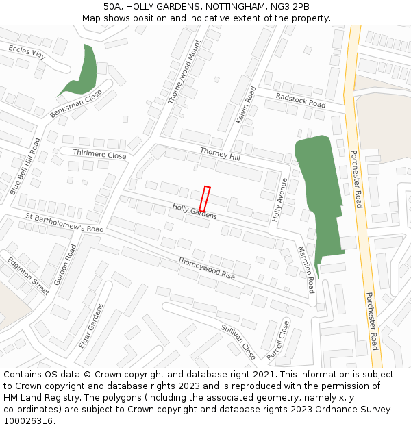 50A, HOLLY GARDENS, NOTTINGHAM, NG3 2PB: Location map and indicative extent of plot