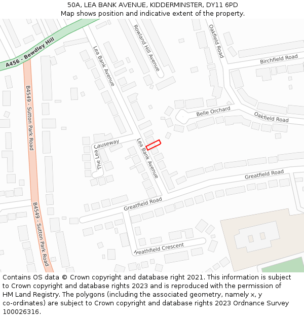 50A, LEA BANK AVENUE, KIDDERMINSTER, DY11 6PD: Location map and indicative extent of plot