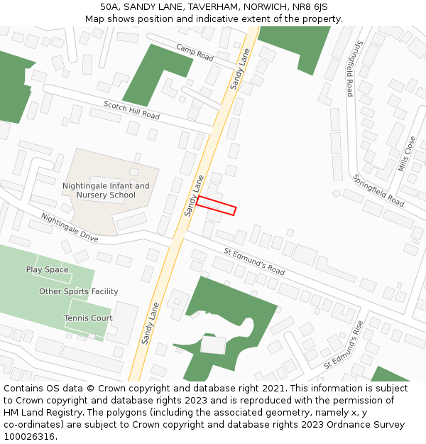 50A, SANDY LANE, TAVERHAM, NORWICH, NR8 6JS: Location map and indicative extent of plot