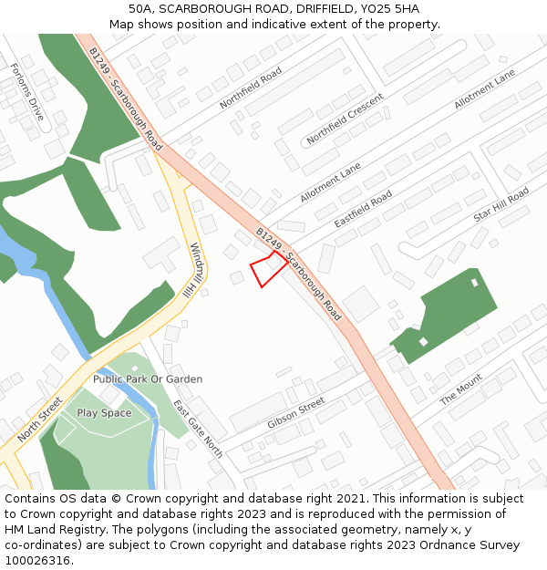 50A, SCARBOROUGH ROAD, DRIFFIELD, YO25 5HA: Location map and indicative extent of plot