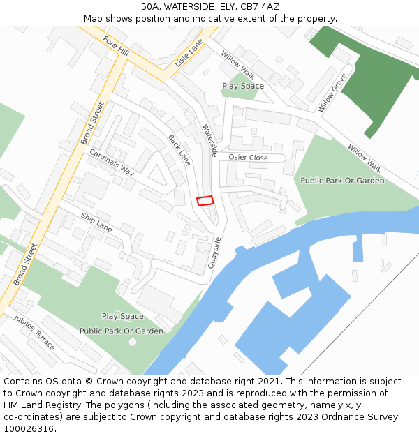 50A, WATERSIDE, ELY, CB7 4AZ: Location map and indicative extent of plot