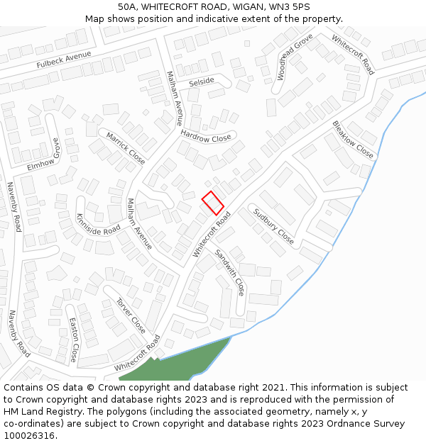 50A, WHITECROFT ROAD, WIGAN, WN3 5PS: Location map and indicative extent of plot