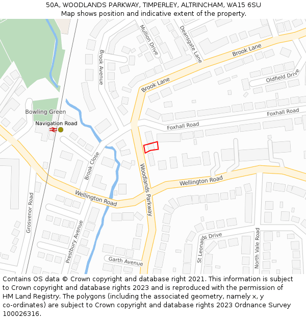 50A, WOODLANDS PARKWAY, TIMPERLEY, ALTRINCHAM, WA15 6SU: Location map and indicative extent of plot