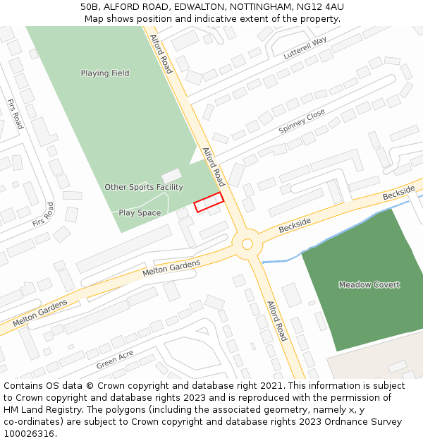 50B, ALFORD ROAD, EDWALTON, NOTTINGHAM, NG12 4AU: Location map and indicative extent of plot