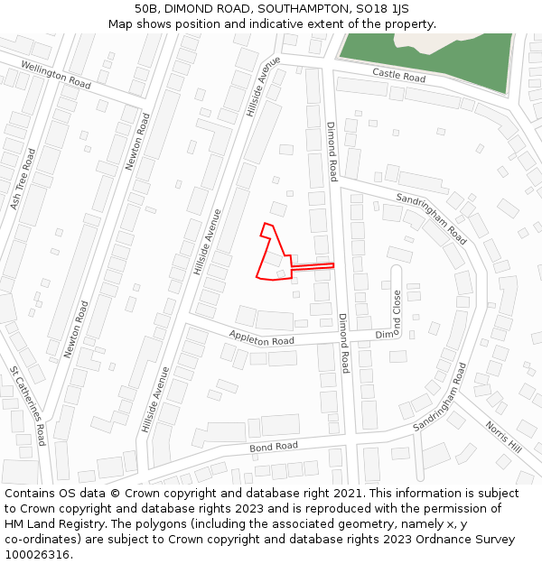 50B, DIMOND ROAD, SOUTHAMPTON, SO18 1JS: Location map and indicative extent of plot