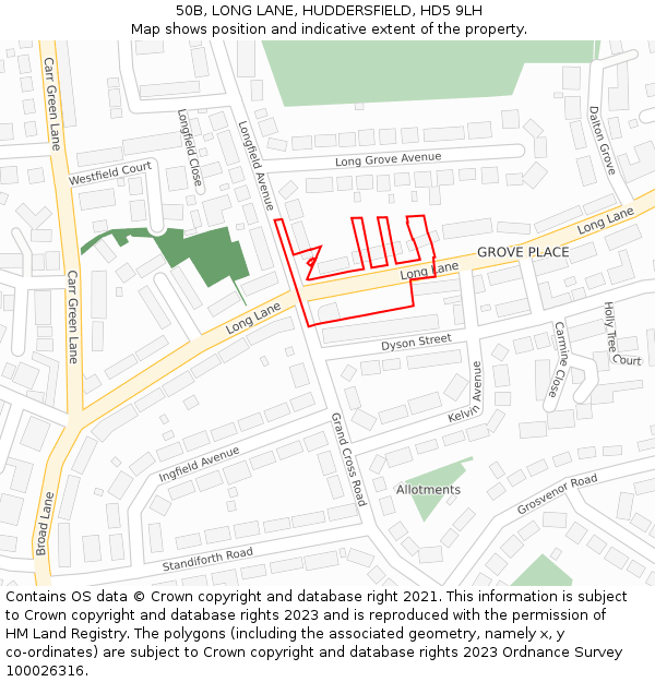 50B, LONG LANE, HUDDERSFIELD, HD5 9LH: Location map and indicative extent of plot