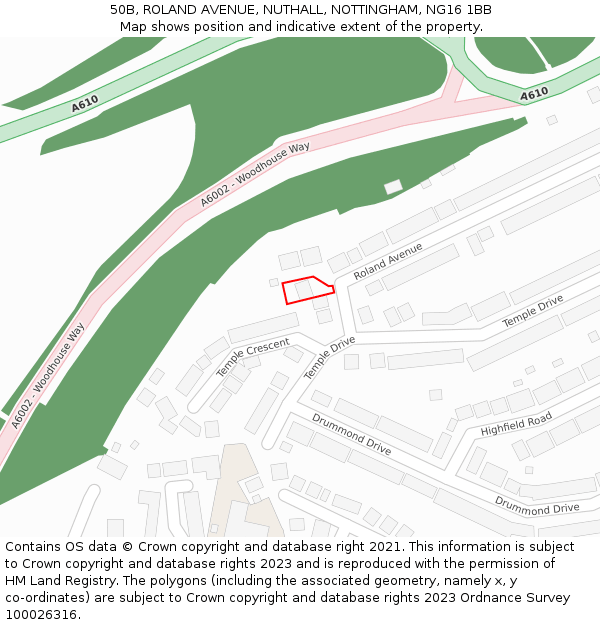 50B, ROLAND AVENUE, NUTHALL, NOTTINGHAM, NG16 1BB: Location map and indicative extent of plot