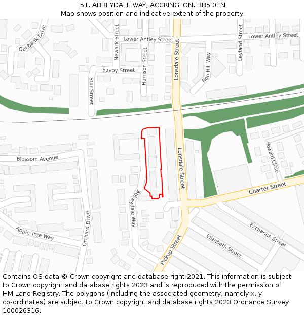 51, ABBEYDALE WAY, ACCRINGTON, BB5 0EN: Location map and indicative extent of plot