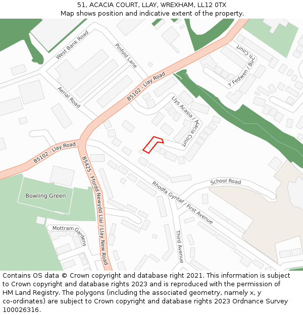 51, ACACIA COURT, LLAY, WREXHAM, LL12 0TX: Location map and indicative extent of plot