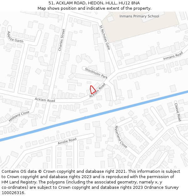 51, ACKLAM ROAD, HEDON, HULL, HU12 8NA: Location map and indicative extent of plot