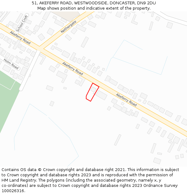 51, AKEFERRY ROAD, WESTWOODSIDE, DONCASTER, DN9 2DU: Location map and indicative extent of plot