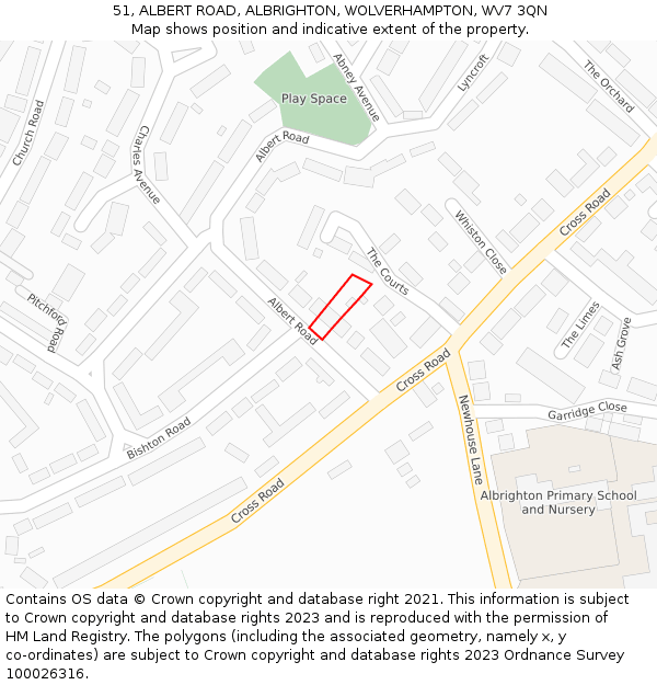 51, ALBERT ROAD, ALBRIGHTON, WOLVERHAMPTON, WV7 3QN: Location map and indicative extent of plot