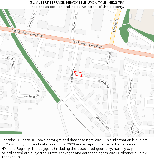 51, ALBERT TERRACE, NEWCASTLE UPON TYNE, NE12 7PA: Location map and indicative extent of plot